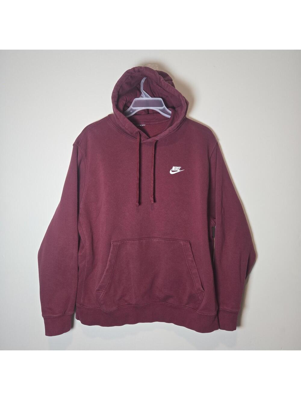 Nike Sportswear Burgundy Red Club Fleece Hoodie Pullover Sweatshirt Mens sz XL